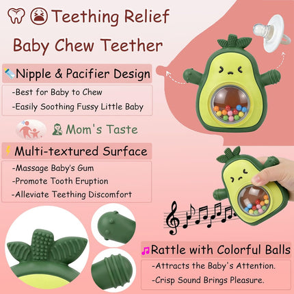 Baby Teether Avocado Mitten – BPA-Free Teething Toy for 3+ Month Infants