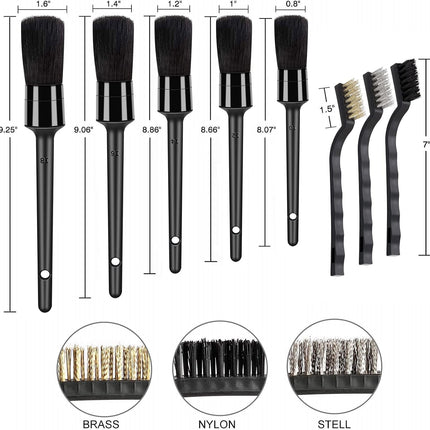 9Pcs Car Detailing Brush Set, Interior Cleaning Kit, Soft, Wire & Vent Brushes