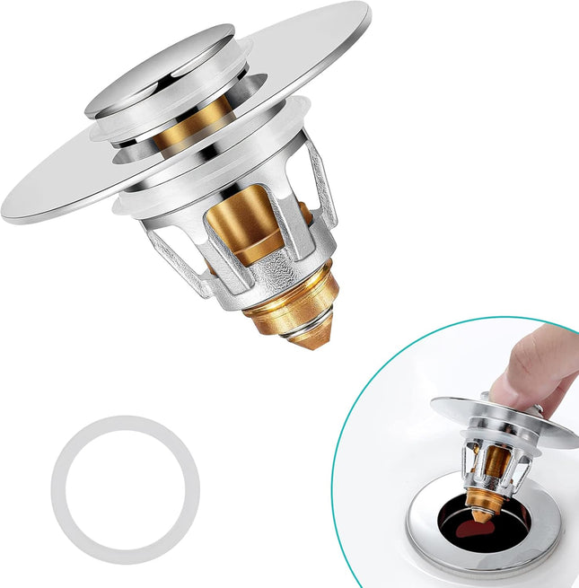 Brass Sink Stopper – Bathroom Drain Strainer with Hair Catcher, Universal Fit