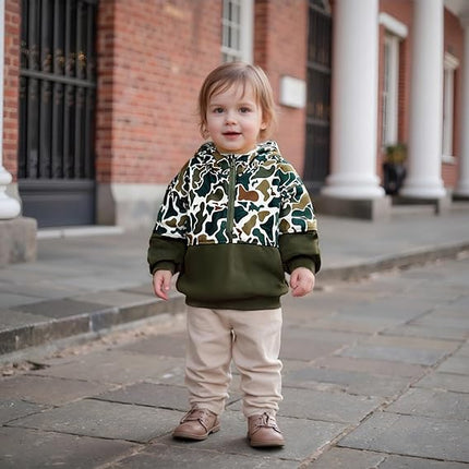 Toddler Boys Camouflage Hoodie – Half Zip Long Sleeve Pullover Sweatshirt