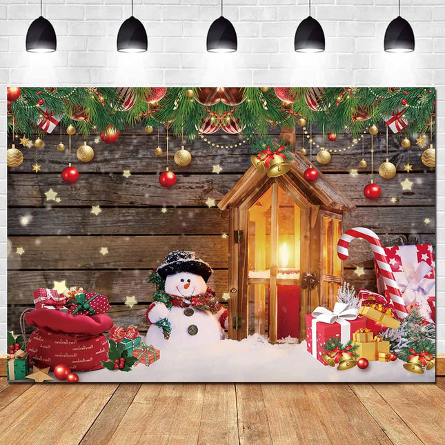 Christmas Photo Studio Backdrop – Snow Wood Floor with Snowman & Santa 5x3FT