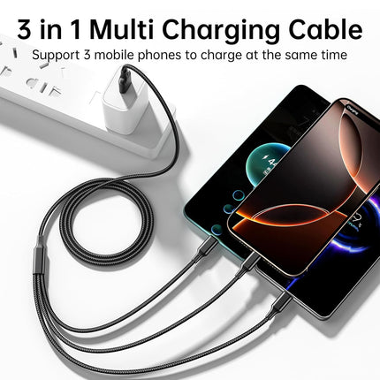 3 in 1 USB Charging Cable 3A Fast Charger Cord for iPhone Android Devices