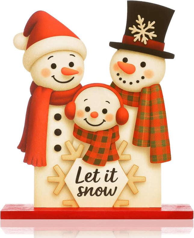 Christmas Snowman Decoration Vintage Wooden Table Centerpiece Holiday Décor