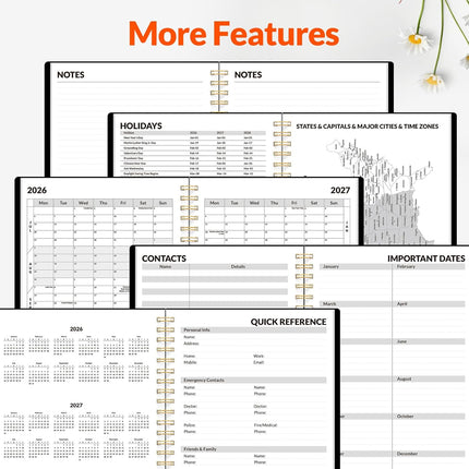 Weekly Monthly Academic Planner 2026-2027 6.4x8.3 Spiral Bound Black Organizer