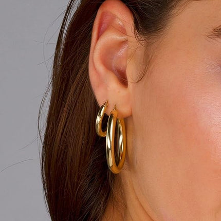 Gold Hoop Earrings Set for Women 18 Pairs Hypoallergenic Pearl Chunky Hoops