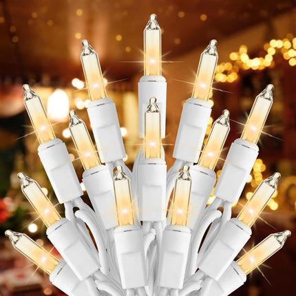 Christmas String Lights 100-Count – Clear Mini Bulbs, 26.5ft, White Wire