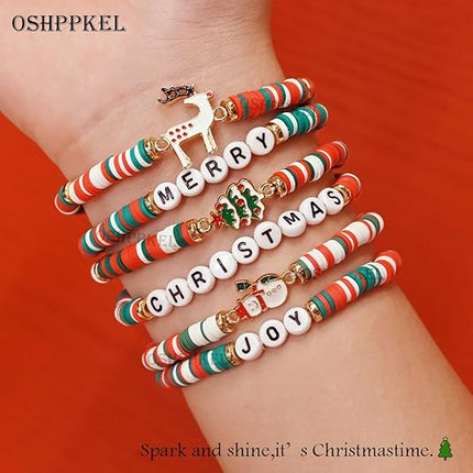6-Pack Christmas Bracelets for Girls – Polymer Clay Jewelry Set for Merry Christmas Gifts