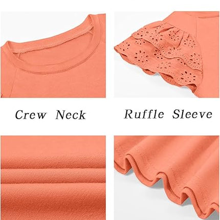 Girls Summer T Shirt Ruffle Sleeve Casual Top Crewneck 7-8 Years