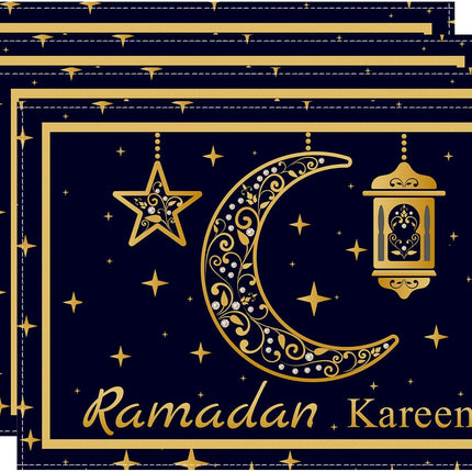 Black Gold Moon Stars Lantern Placemats – Set of 4 for Ramadan Table Decor