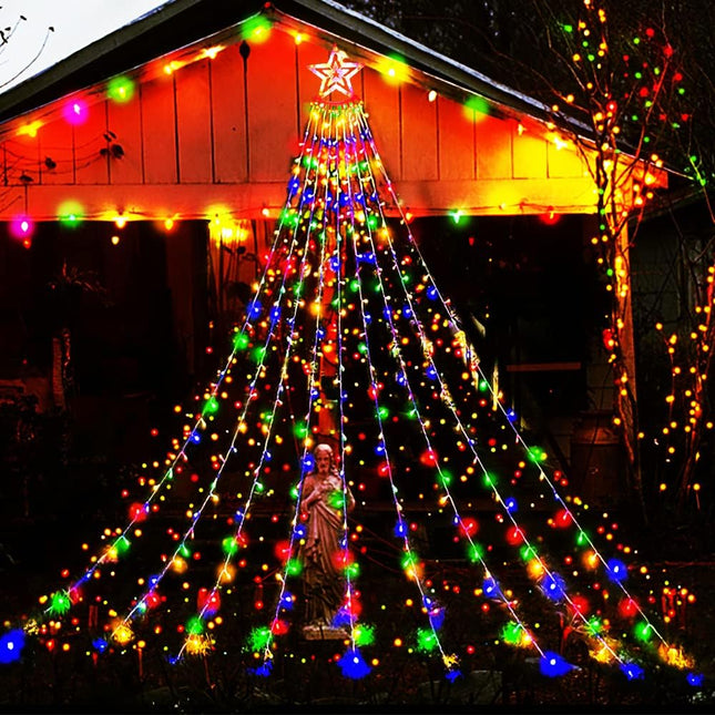 Multicolor 350LED Waterfall Christmas Lights – 12.6ft, 8 Modes, Outdoor Decoration