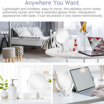 6.25" Vanity Makeup Mirror, Double-Sided 1X/15X Magnifying, 360° Swivel Stand Mirror