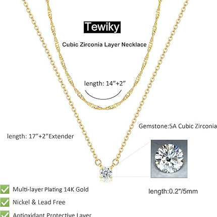 Dainty 14K Gold Plated CZ Necklace for Women Simple Cubic Zirconia Jewelry