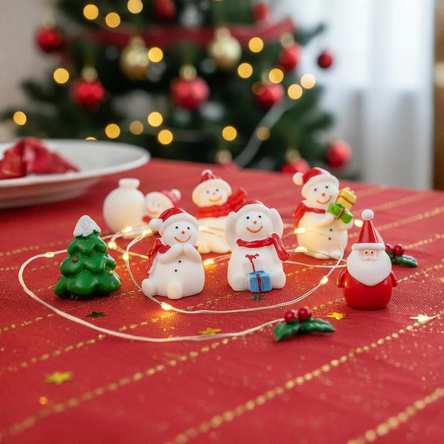 9PCS Mini Christmas Figurines – Snowman, Santa & Tree Resin Miniatures
