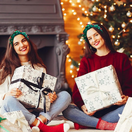 Christmas Headband Women Pearl Knotted Hairband Red & Green Rhinestone Crystal Jewels