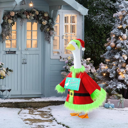 23" Christmas Goose Outfit Green Santa Costume for Porch or Lawn Goose Decor