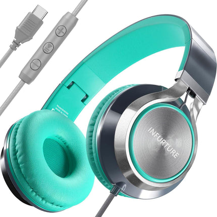 USB-C Over-Ear Headphones with Mic Foldable Lightweight Tangle-Free