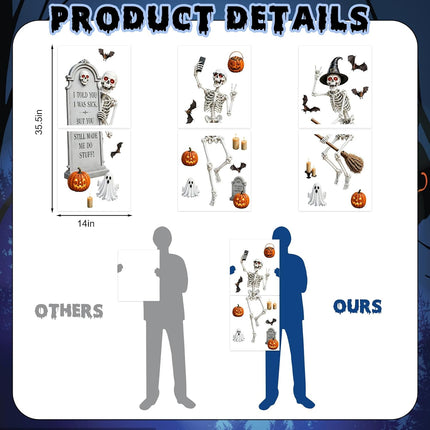 6-Sheet Extra Large Halloween Window Clings, Reusable Skeleton Bat Ghost Pumpkin Decals