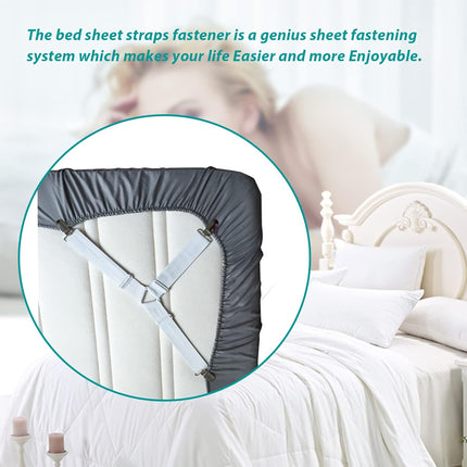 4-Pack Mattress Suspenders – Bed Sheet Straps & Corner Holders, White