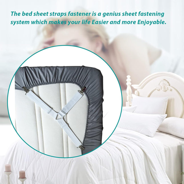 4-Pack Mattress Suspenders – Bed Sheet Straps & Corner Holders, White