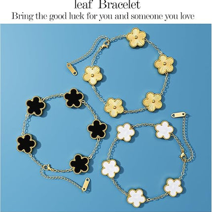 18K Gold Plated Clover Bracelet Set – Flower, Leaf & Lucky Clover Bracelets for Women