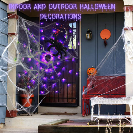 4FT Halloween Spider Web Lights, 70 LEDs, Black Spider, Remote, 8 Modes, Purple