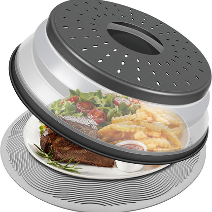 Microwave Plate Cover & Silicone Mat 10" – Food Splatter Guard & Colander