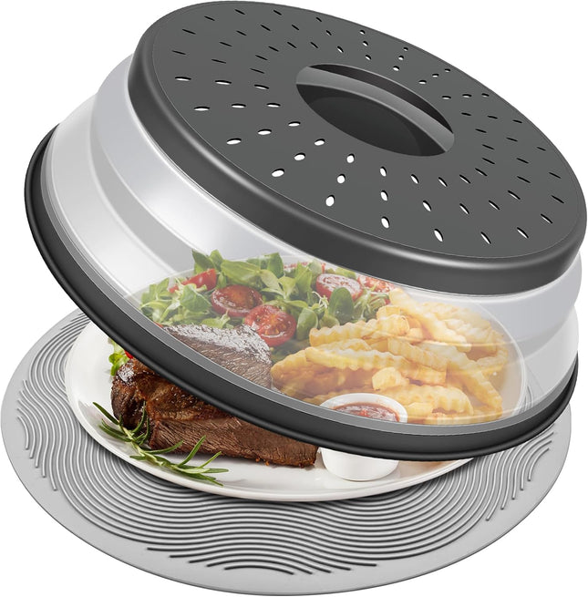 Microwave Plate Cover & Silicone Mat 10" – Food Splatter Guard & Colander