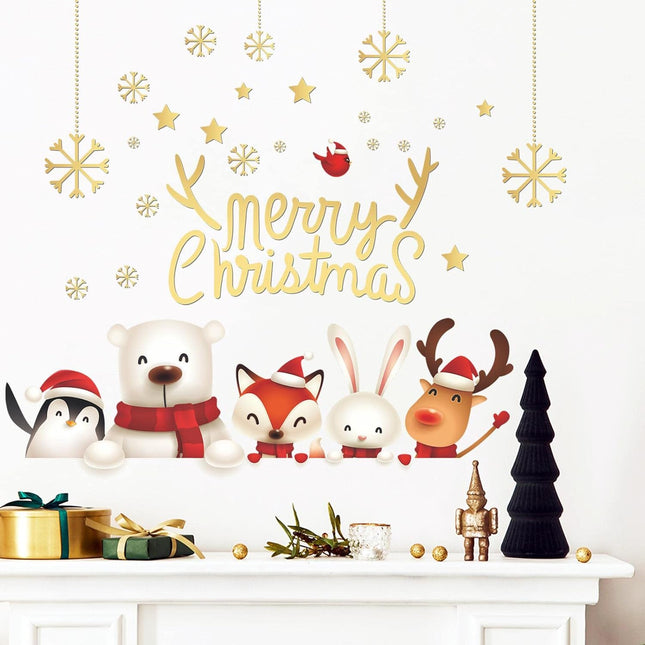 Christmas Wall Decals – Snowflakes, Snowman & Gold Xmas Quote Stickers