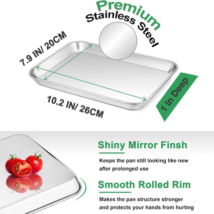 10.4" Stainless Steel Baking Sheet Pan, Rolled Rim Cookie Tray, Rustproof
