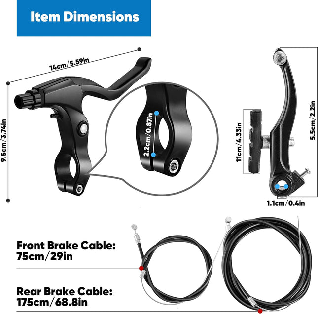 Universal V-Type Bike Brake Set, Front & Rear MTB Bicycle Brakes with Cables