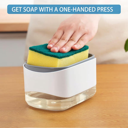 Dish Soap Pump Dispenser 12oz – Includes Sponge Holder for Kitchen Use