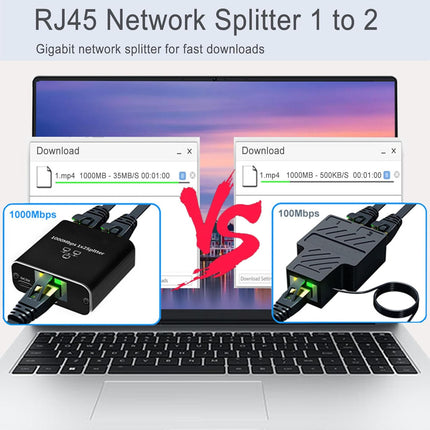 Gigabit Ethernet Splitter 1 to 2, 1000Mbps RJ45 Network Adapter with USB Power