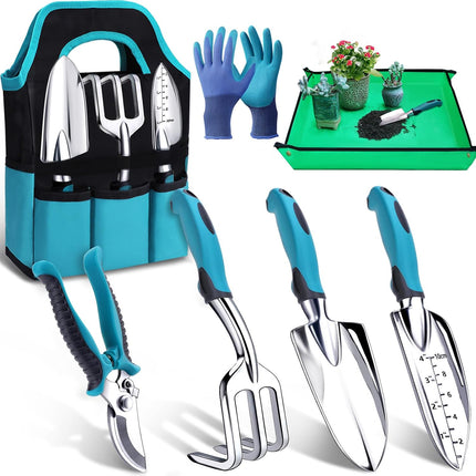 Garden Tool Set, Heavy Duty Aluminum Kit with Storage Bag, Trowel, Shovel & Mat