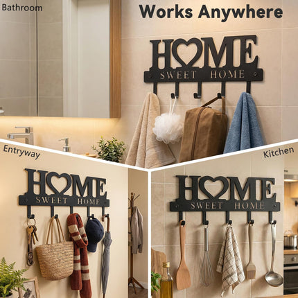Entryway Wall Key Holder with 5 Hooks – Metal Rack for Keys, Bags & Leashes