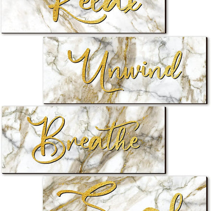 4 Pc Bathroom Wall Decor Signs, Relax Soak Unwind Breathe, Rustic Wood Art