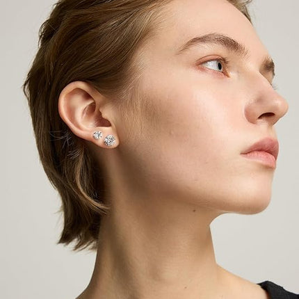 6 Pairs Stud Earrings Set – Hypoallergenic CZ, 316L Stainless Steel, 3-8mm