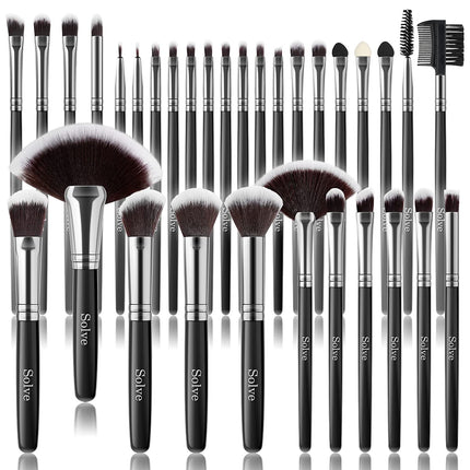 32-Pc Professional Makeup Brush Set, Wooden Handle Foundation & Eye Brushes