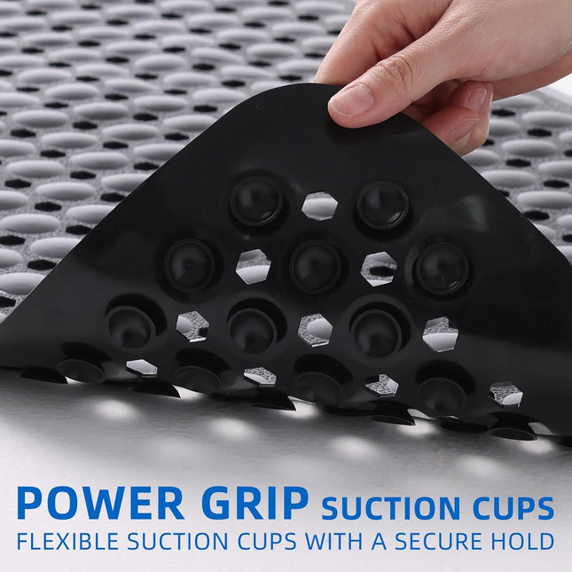 Bathroom Bathtub Mat Extra Long Nonslip Design with Suction Cups Black