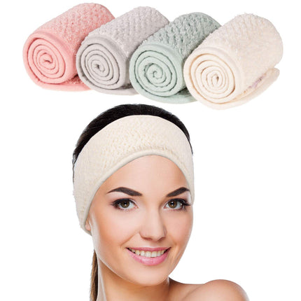 4 Pack Spa Facial Headbands Pea Green Pink Beige Gray Soft Adjustable Hair Wrap