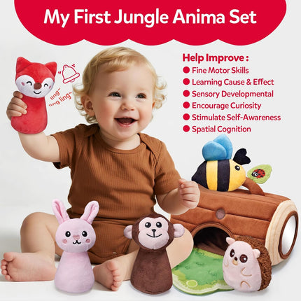 Jungle Plush Animal Toy Set for Babies 6–12 Months – Montessori & Sensory