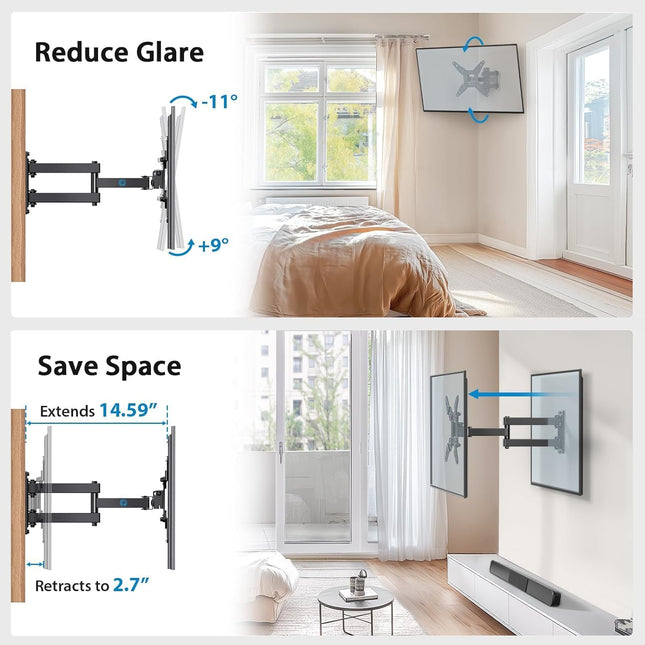 Full Motion TV Wall Mount – Echo Show 13–43" & Flat/Curved TVs, 44lbs