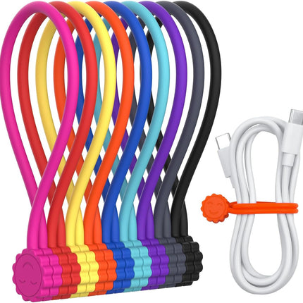 9 Pack Magnetic Cable Ties, Silicone Cord Organizer for Headphones & Cables