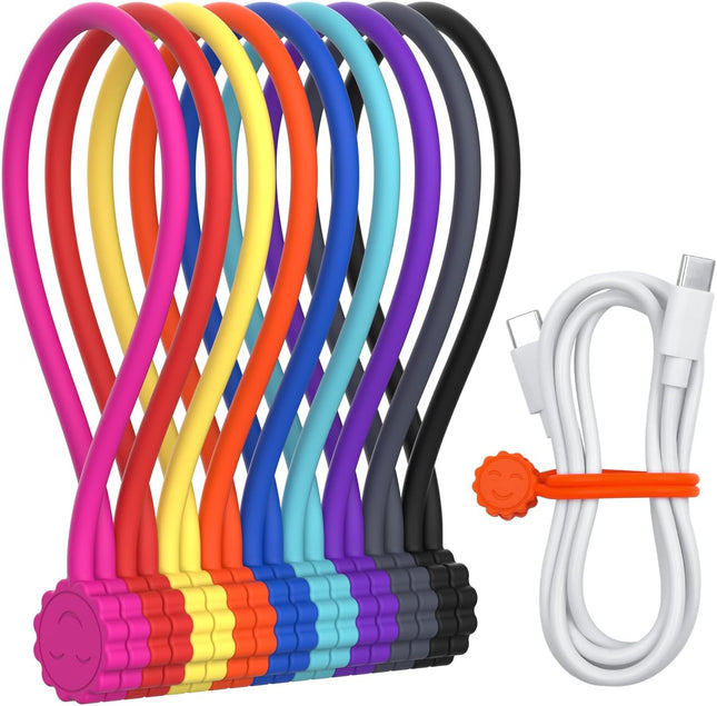 9 Pack Magnetic Cable Ties, Silicone Cord Organizer for Headphones & Cables