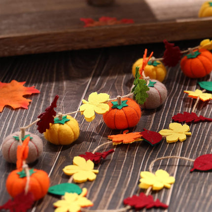 Felt Pumpkin Garland 2PCS – Fall Maple Leaves Decoration for Halloween & Thanksgiving