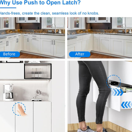 4-Pack Magnetic Push-to-Open Cabinet Latches, Black Touch Release Hardware