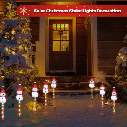3 Snowman Solar Christmas Decorations, Candy Cane Stake Lights, 8 Modes Outdoor