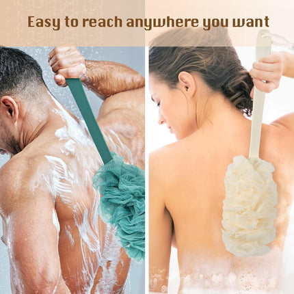 2 Pack Back Scrubber Shower Loofah Brush Long Handle Body Exfoliating Blue White