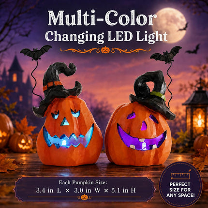 2-Piece Halloween Resin Pumpkin Decor Set, Woodcarved-Style Fall Home & Garden Decor