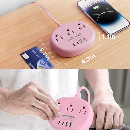 Pink Extension Cord with USB C, Kawaii Power Strip with 3 Outlets & 4 USB