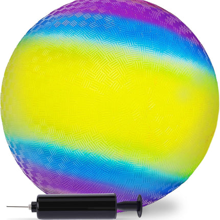 8.5" Inflatable Rubber Playground Ball with Pump – Kickball, Dodgeball, Four Square